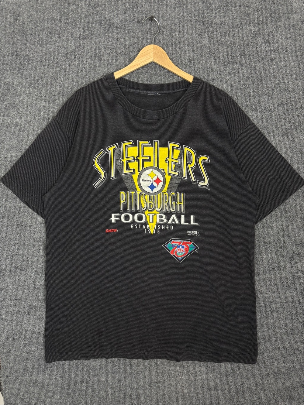 Vintage Pittsburgh Steelers Football T Shirt 90s Trench Sports NFL Gray XL Faded